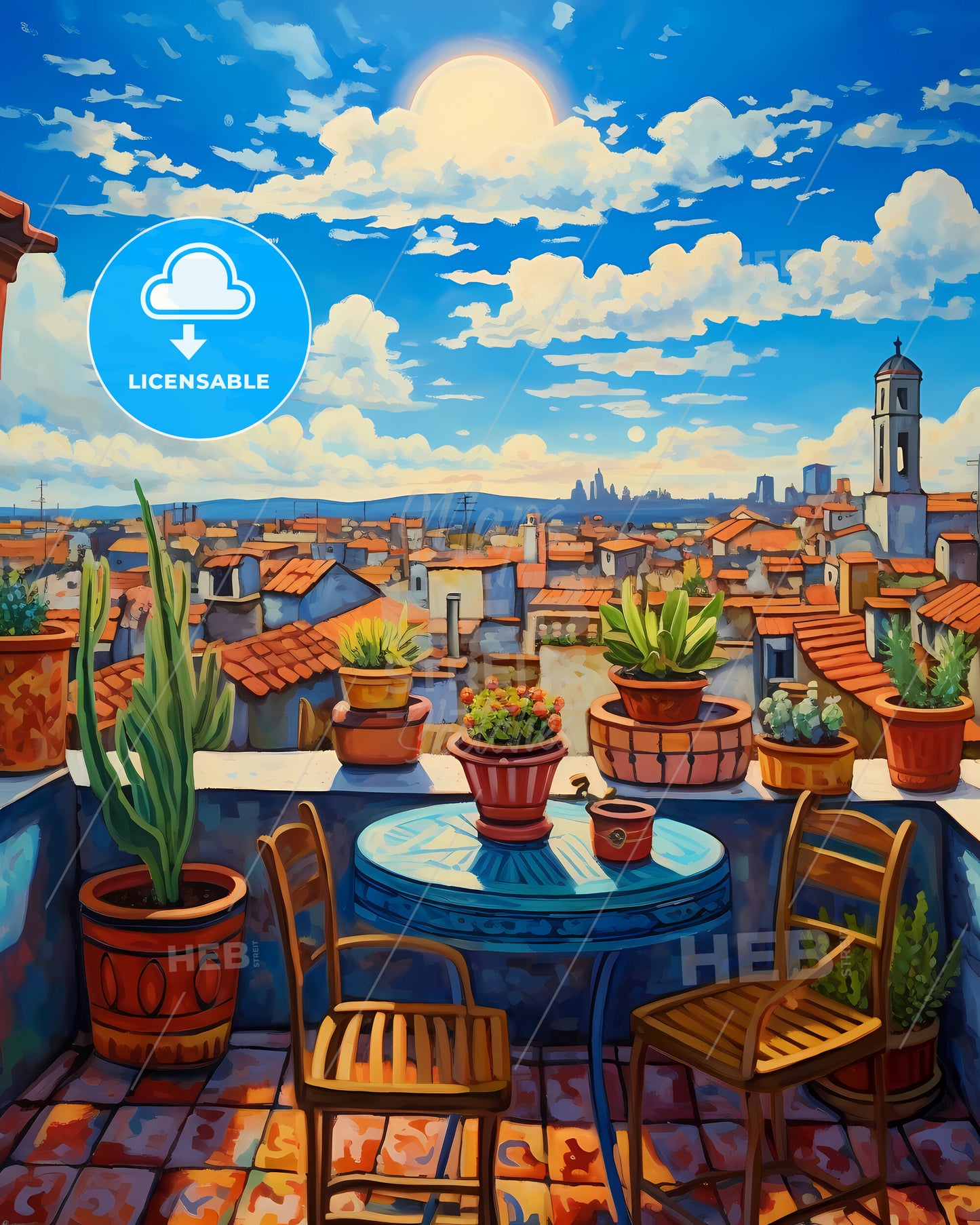 On The Roofs Of Amsterdam - A Table And Chairs On A Rooftop With Potted Plants