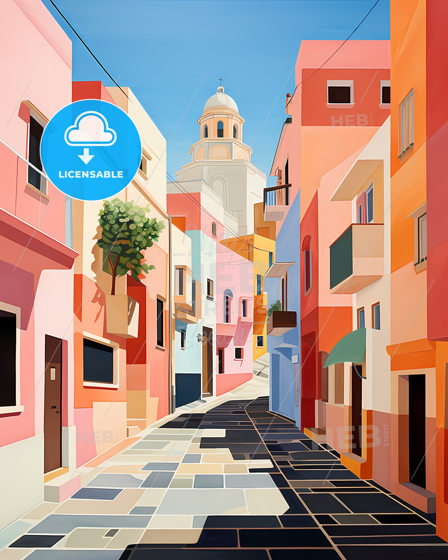 Foggia, Italy - A Colorful Street With Buildings And A Tower