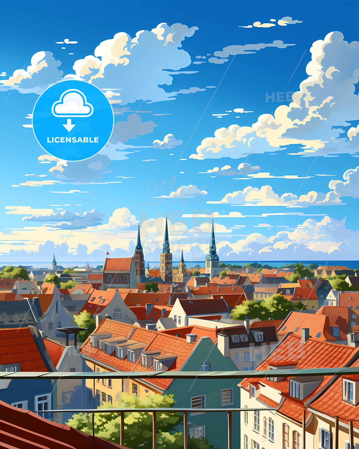 On The Roofs Of Rostock - A City With Red Roofs And Blue Sky