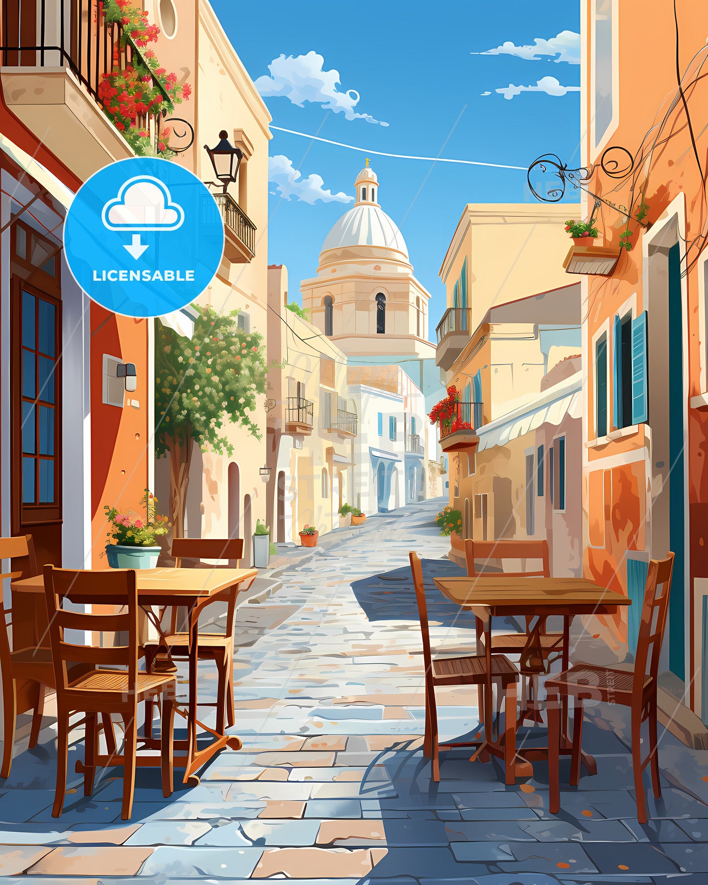 Sassari, Italy - A Street With Tables And Chairs