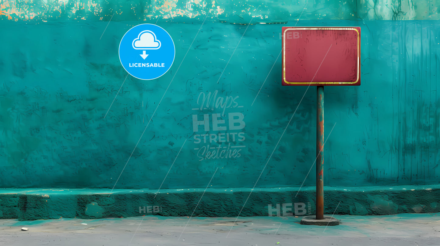 Big Blank Highway Sign Isolated On Green - A Sign On A Pole