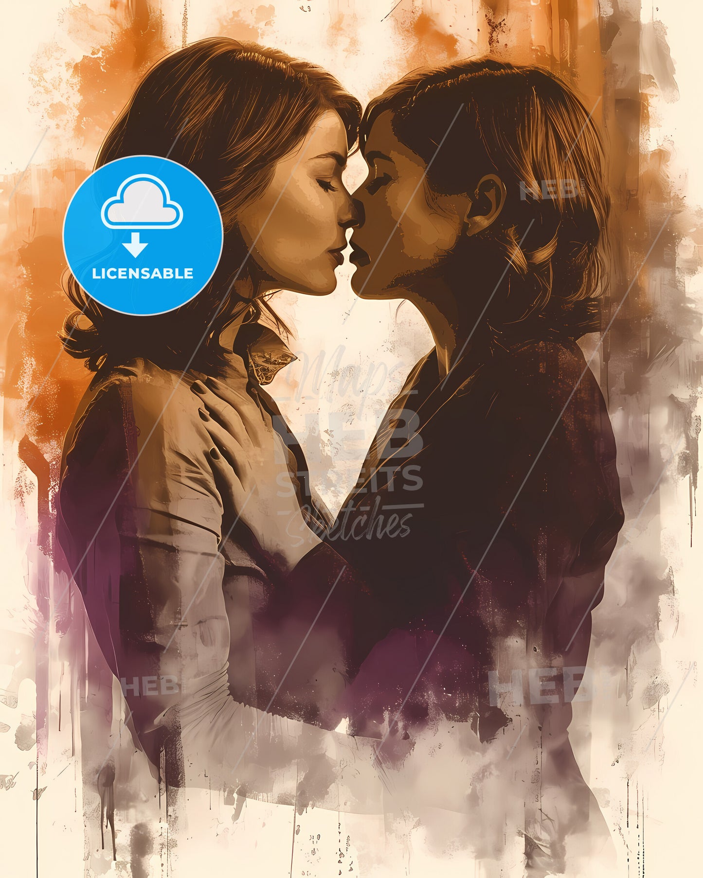 Lgbt Couple Born To Love Illustration - Two Women Kissing Each Other