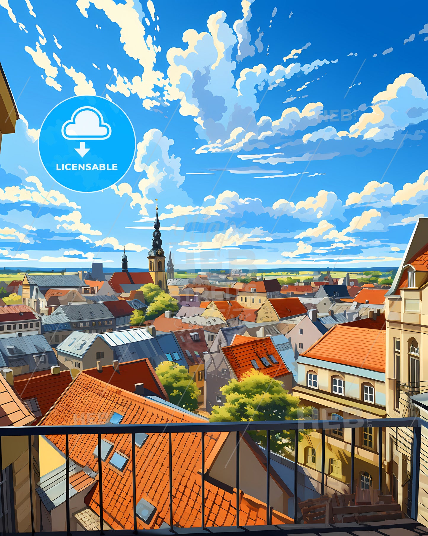 On The Roofs Of Rostock - A View Of A City From A Balcony