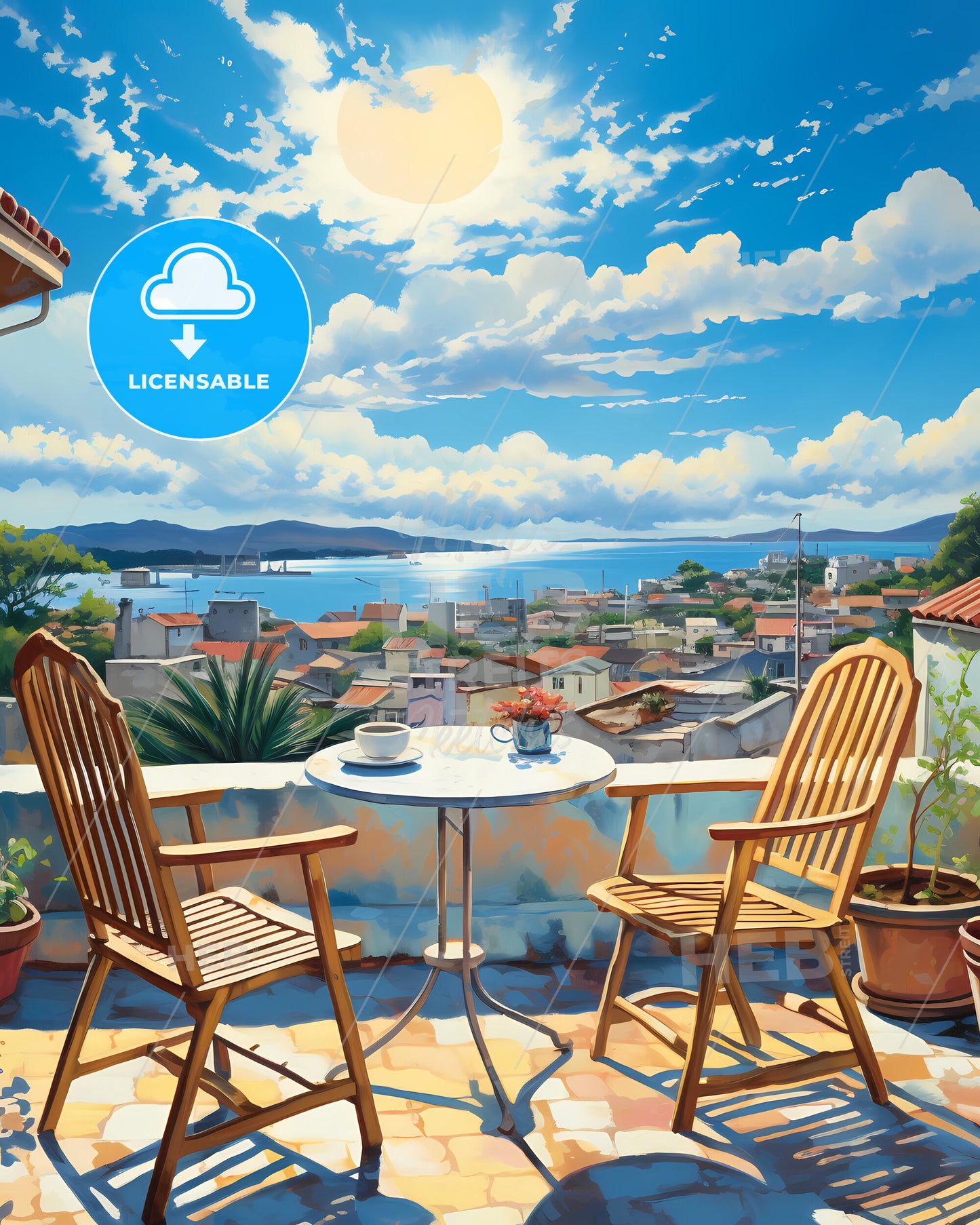 On The Roof Of Boracay, Philippines - A Table And Chairs On A Balcony Overlooking A City