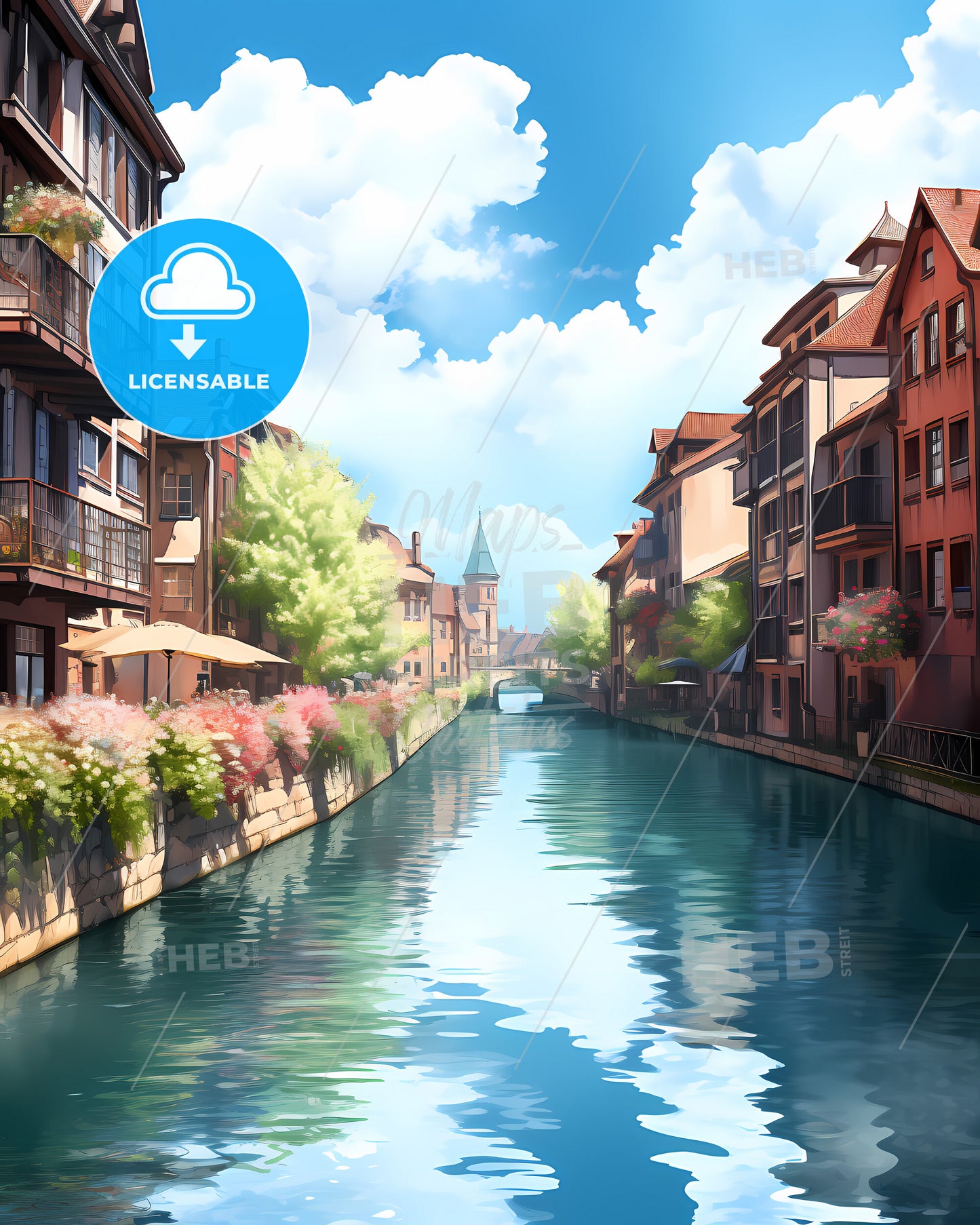 Strasbourg, France - A Canal With Buildings And Flowers