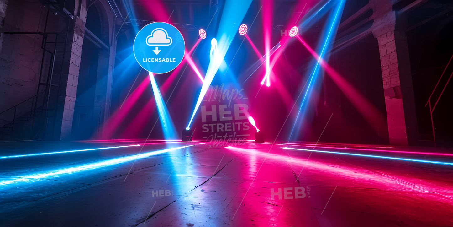 Abstract Pink Blue Projector, Neon Light Over Black Background - A Stage With Lights And A Stage