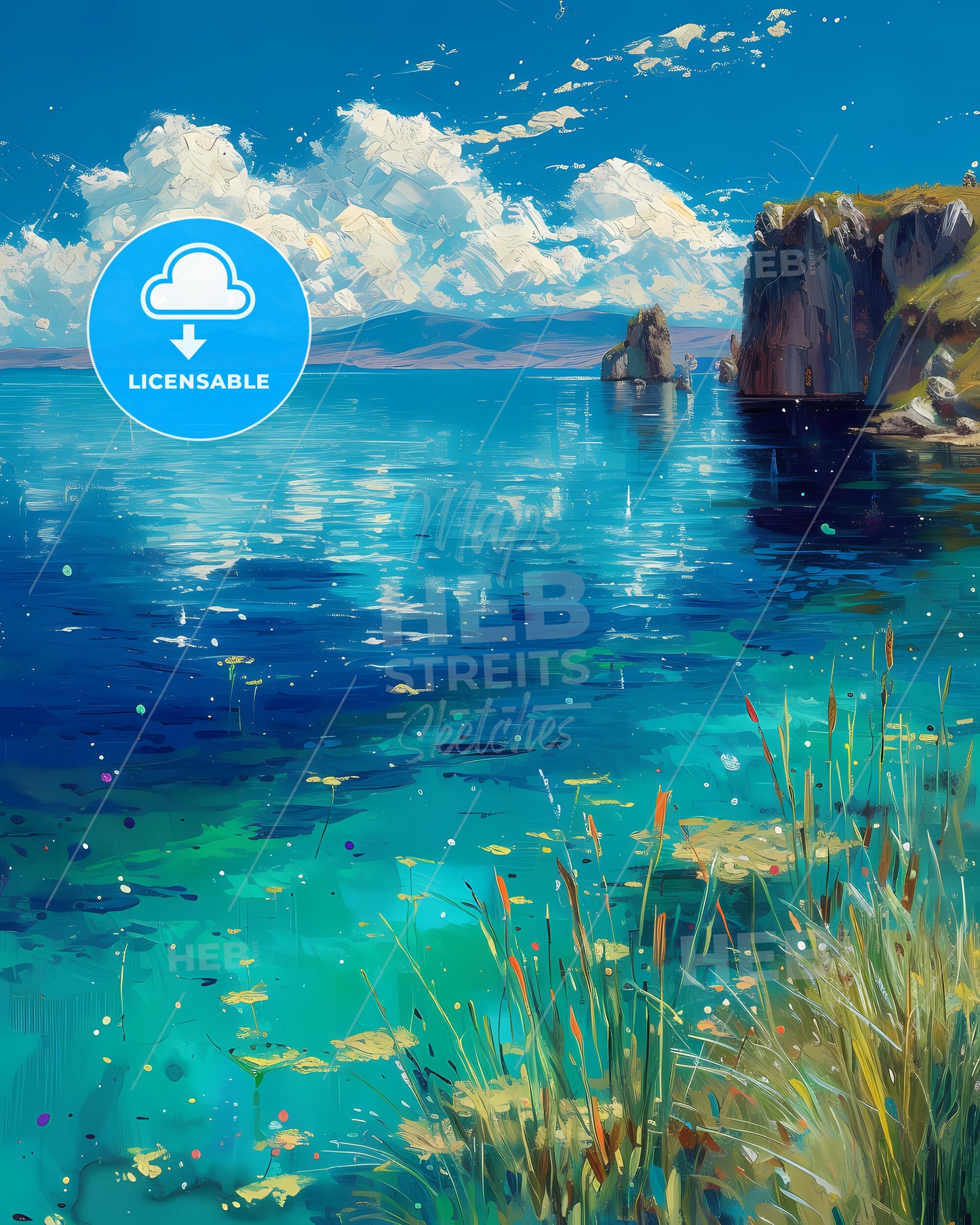 Lake Titicaca, Peru/Bolivia - A Blue Water With Grass And Rocks