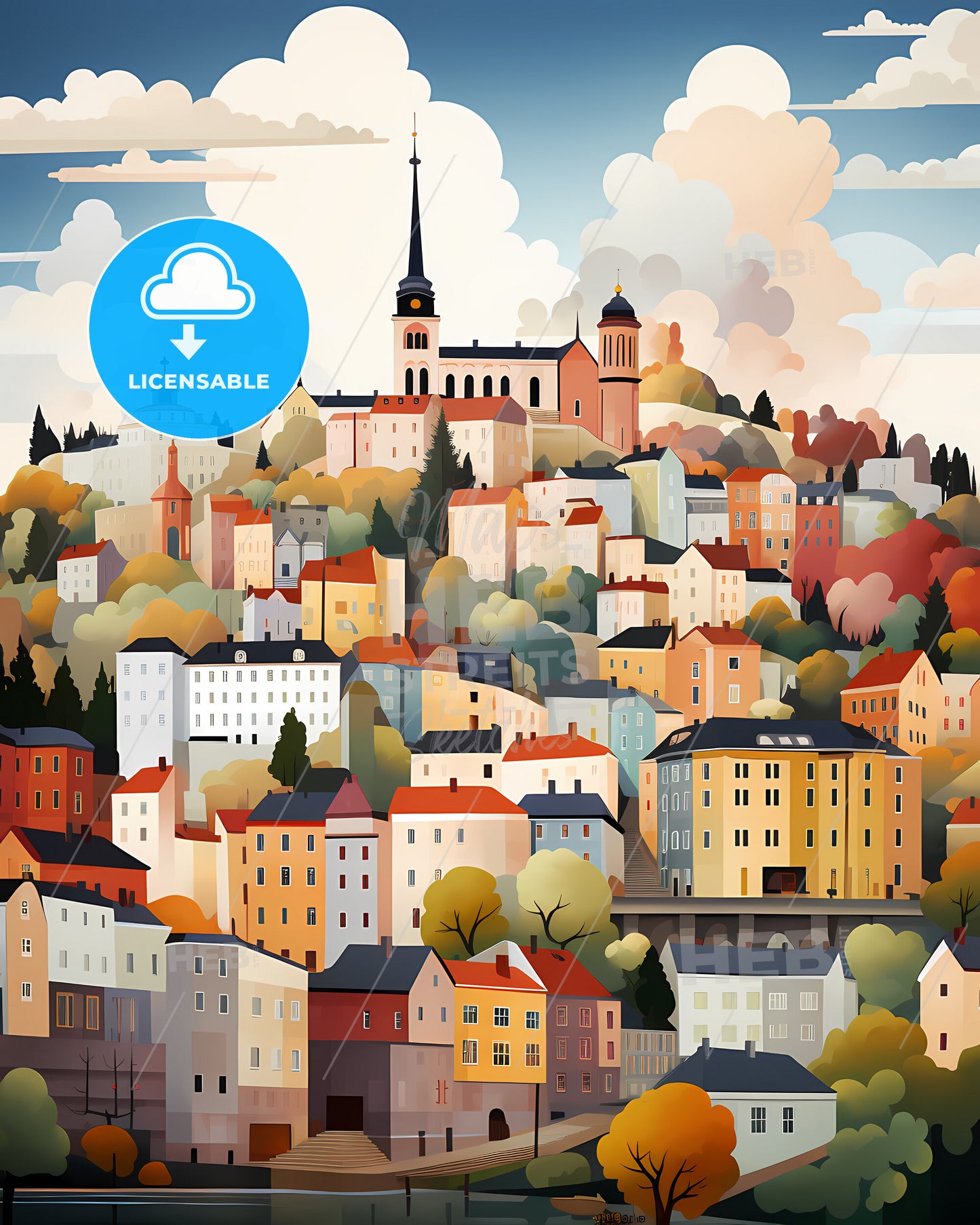 Skien, Norway - A Colorful City Landscape With Trees And Buildings