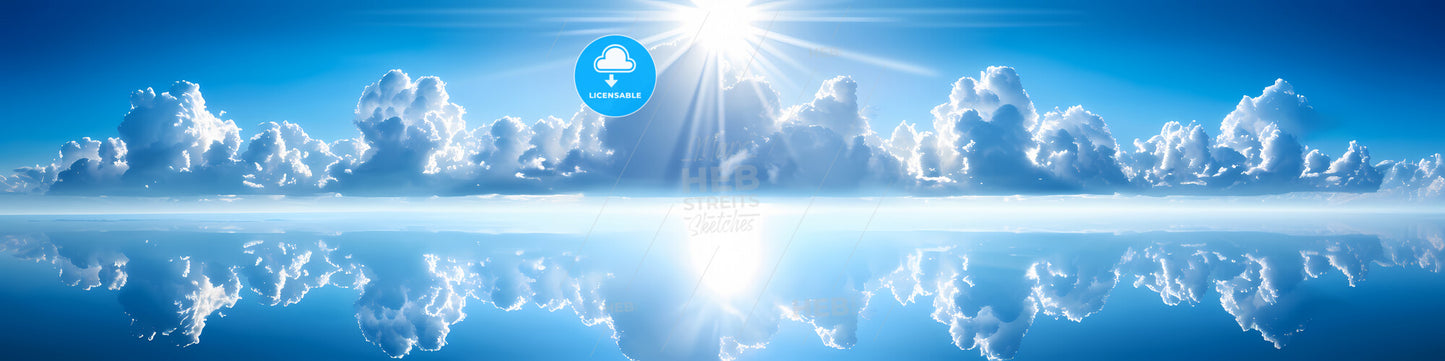 Clouds Above An Ocean, Mid Day, From Above - A Sun Shining Through Clouds