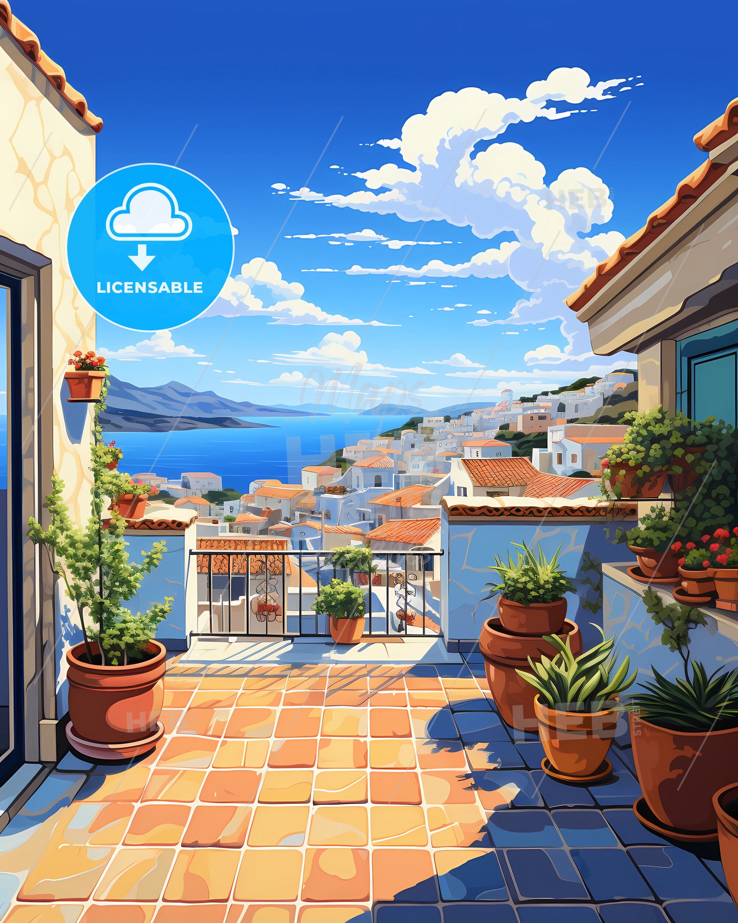 On The Roof Of The Aeolian Islands, Italy - A Balcony With Potted Plants And A View Of The Sea