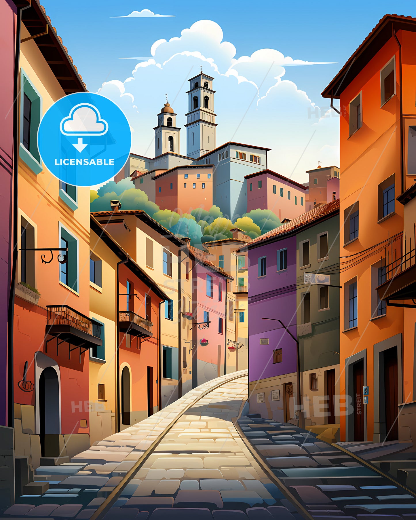 Parma, Italy - A Street With Colorful Buildings And A Tower