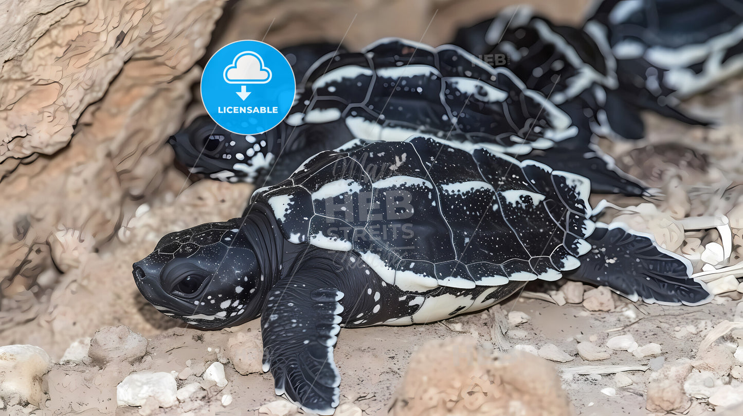 Newly Hatched Leatherback Turtles - A Group Of Baby Turtles On The Ground