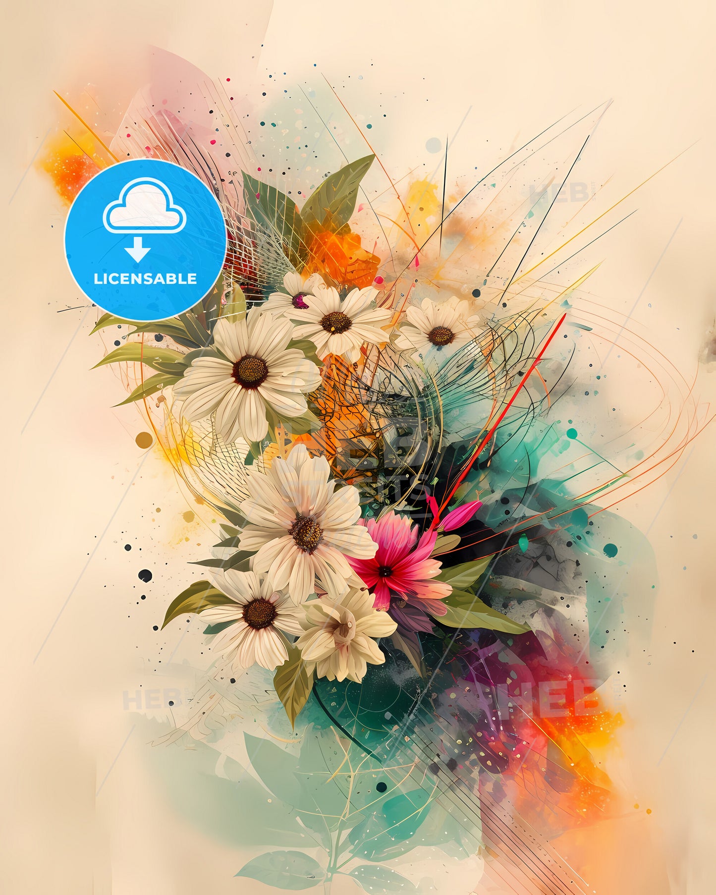 A Botanical Arrangement - A Painting Of Flowers And Colorful Splashes