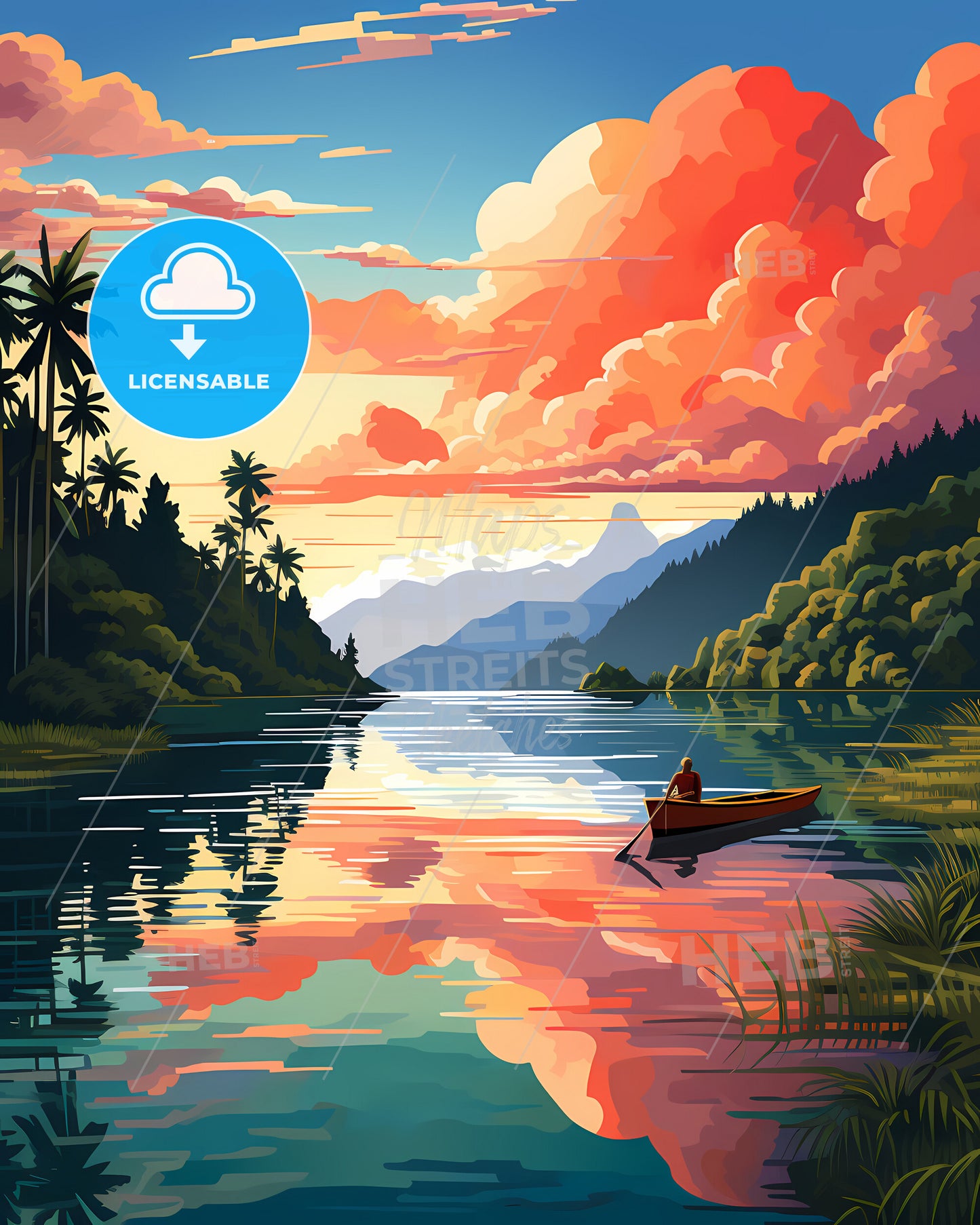 Seychelles, Republic Of Seychelles - A Painting Of A Man In A Boat On A Lake