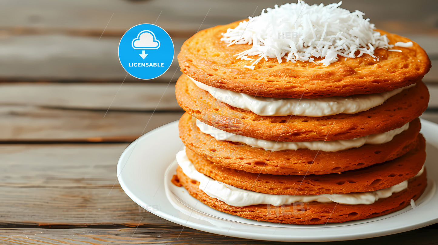 Biscuit Dessert With Lemon, Coconut Flakes - A Stack Of Cookies With White Frosting On Top