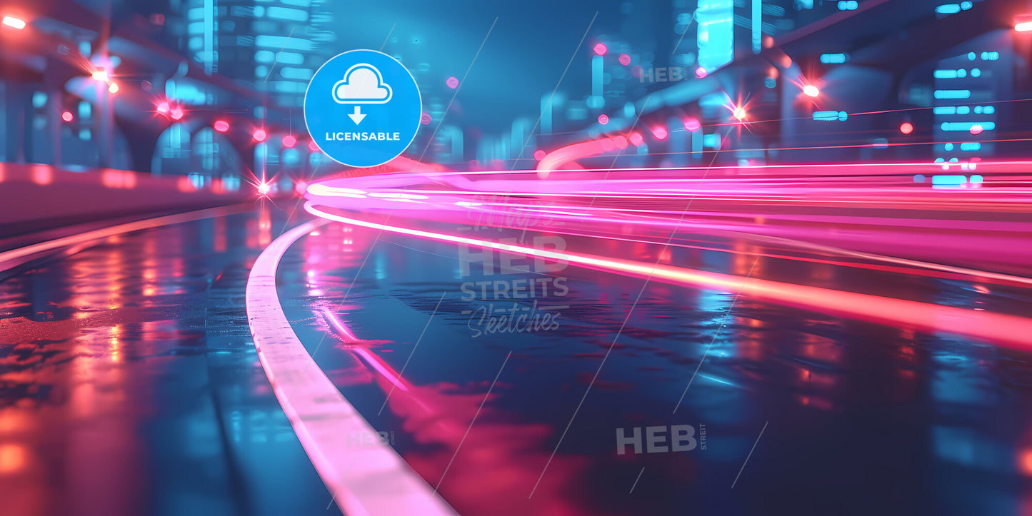 Abstract Neon Background, Space Tunnel Turning To Left - A Road With Lights On It