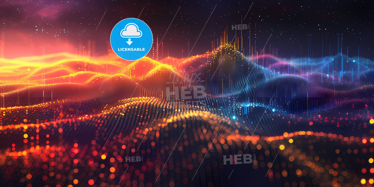 Abstract Panoramic Background With Colorful Spectrum - A Colorful Hills With Dots