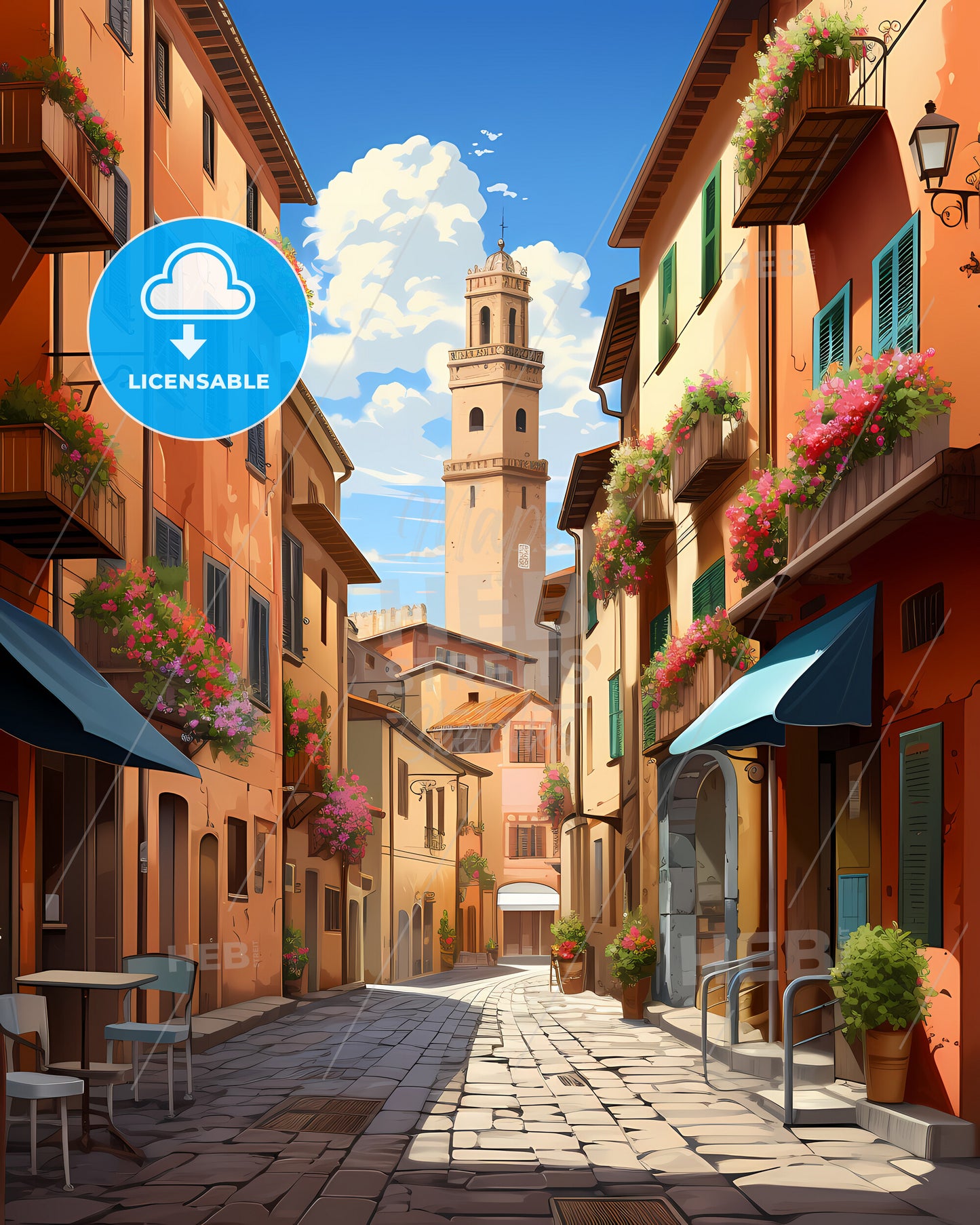 Parma, Italy - A Street With Buildings And A Tower