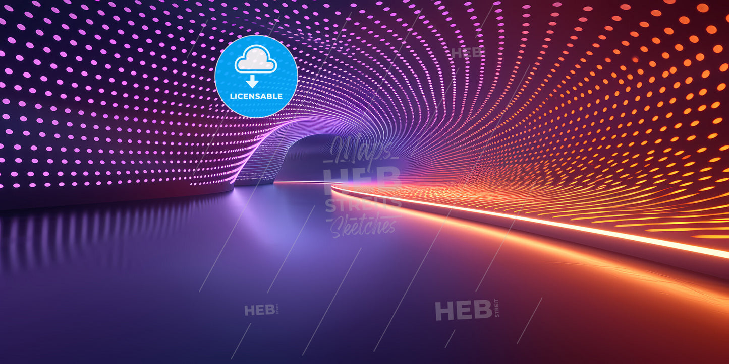 Abstract Neon Background, Empty Tunnel With Pink Glowing Lines - A Tunnel With Lights And A Reflection