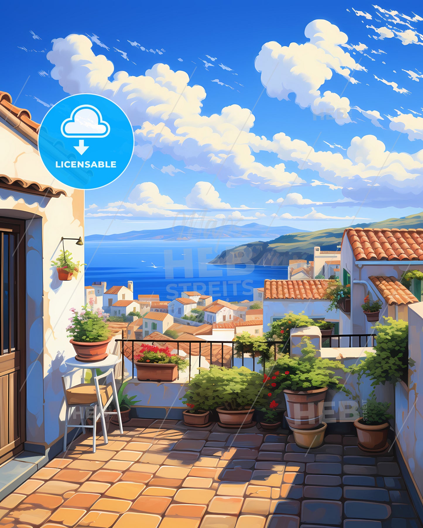 On The Roof Of The Aeolian Islands, Italy - A View Of A Town From A Balcony