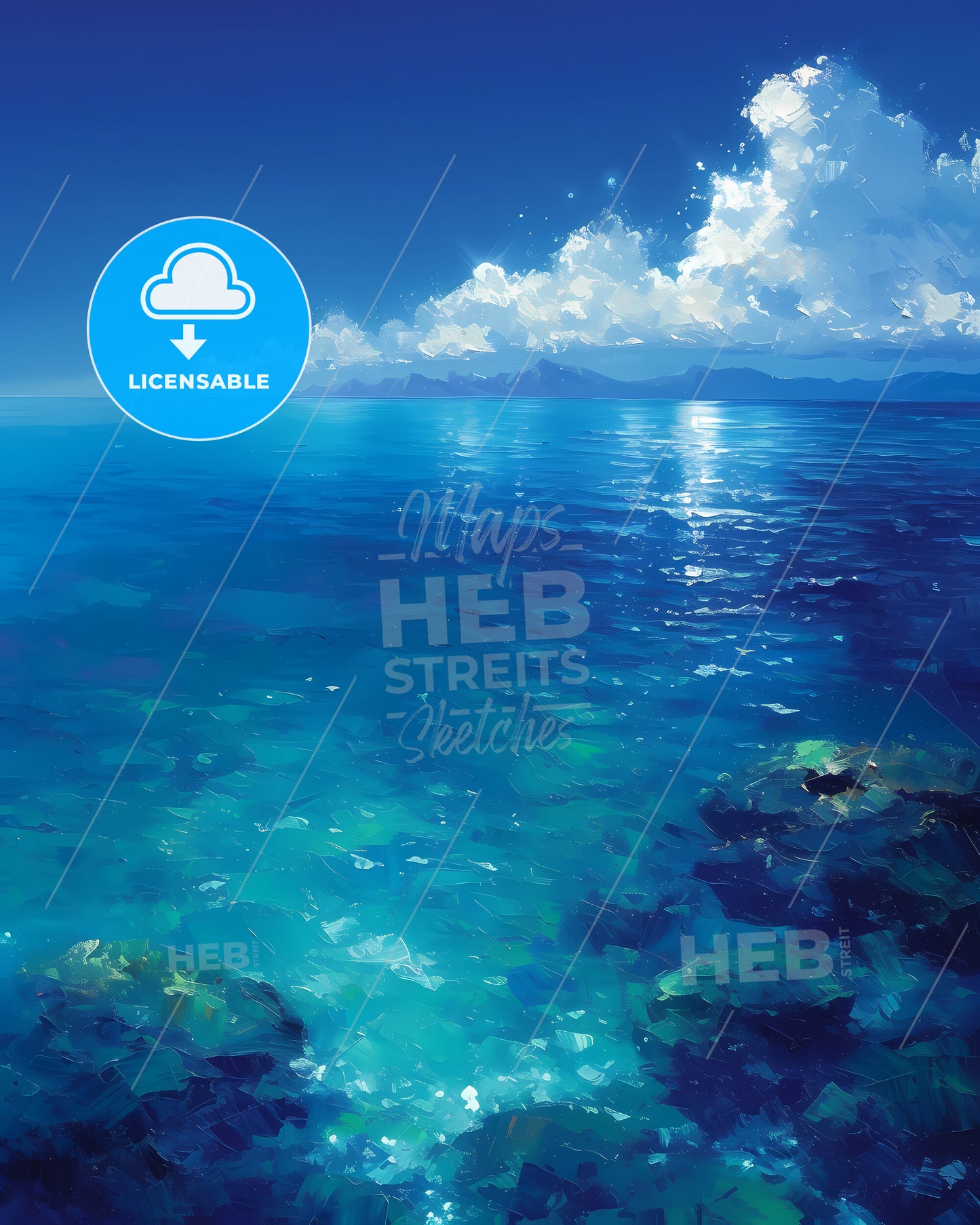 Salar De Uyuni, Bolivia - A Blue Ocean With Rocks And Clouds In The Sky