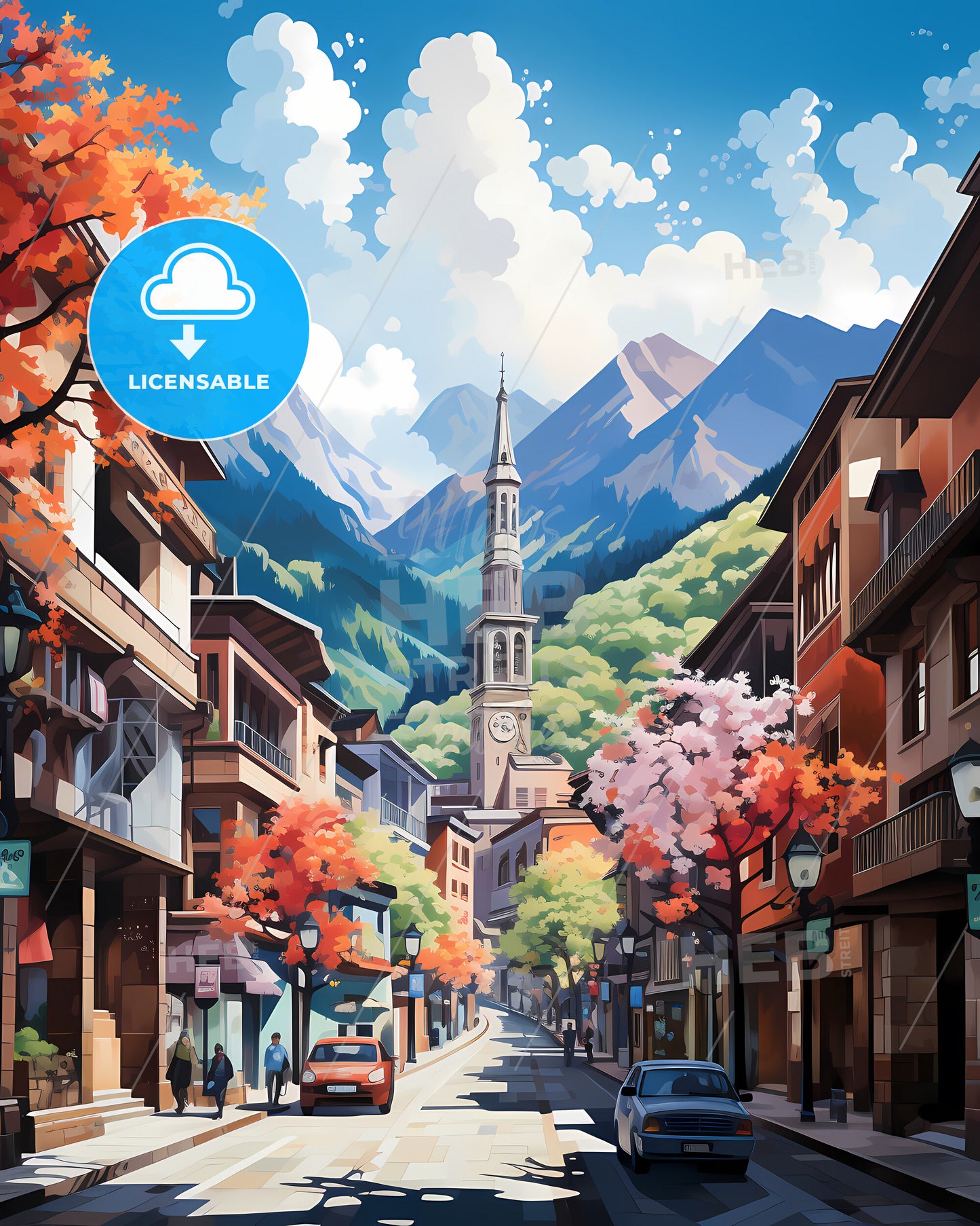 Andorra La Vella, Andorra - A Street With Buildings And Trees And Mountains In The Background