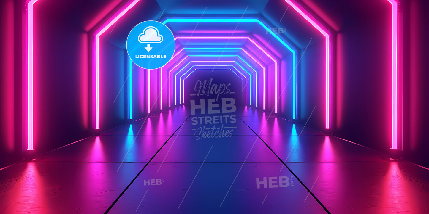 Abstract Pink Blue Projector, Neon Light Over Black Background - A Tunnel With Neon Lights