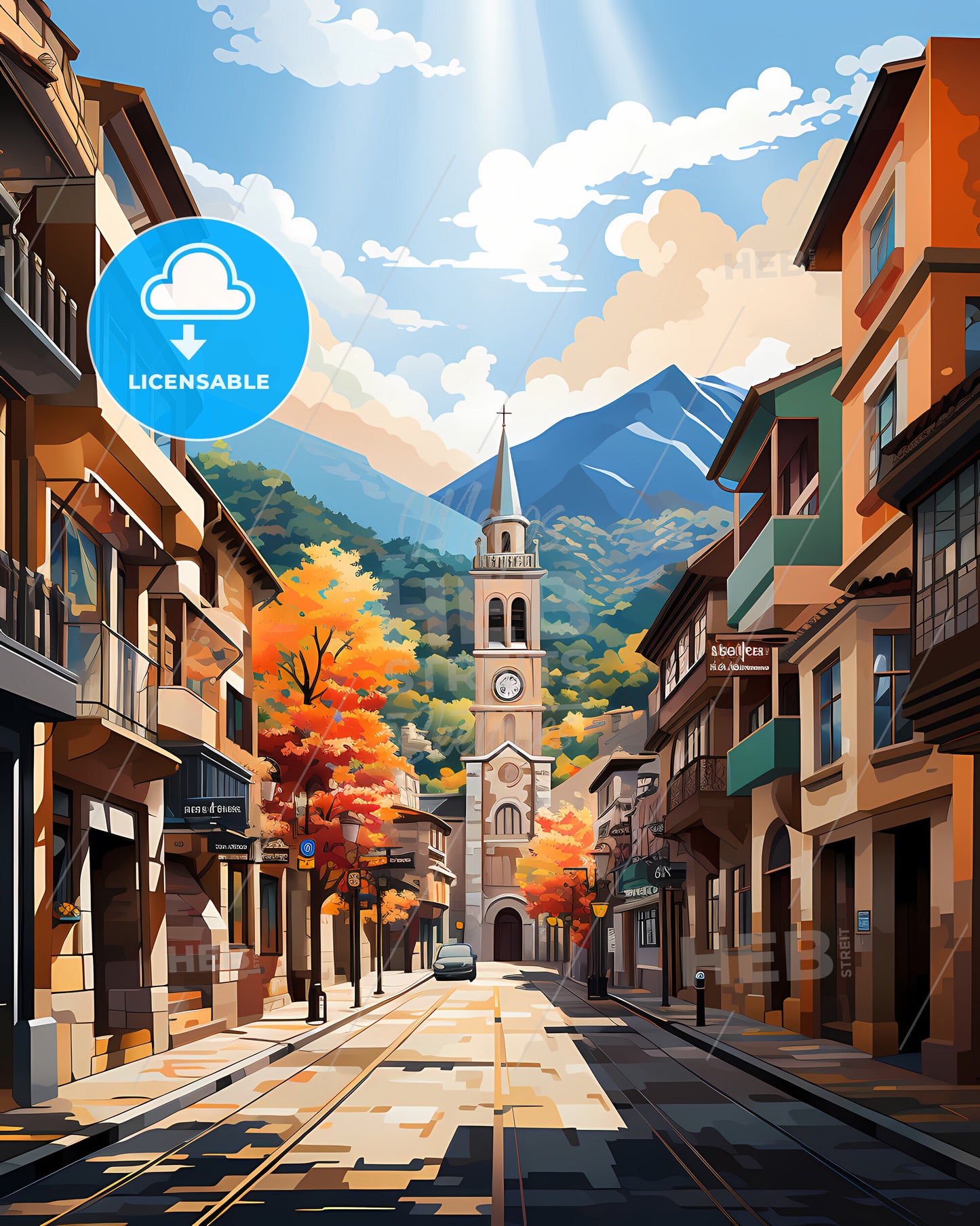 Andorra La Vella, Andorra - A Street With A Clock Tower And Buildings