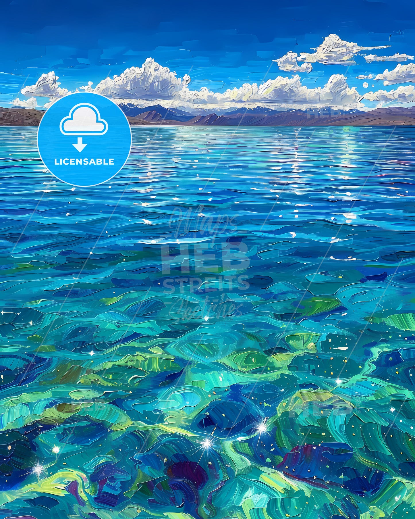 Lake Titicaca, Peru/Bolivia - A Blue Water With Mountains And Clouds In The Sky