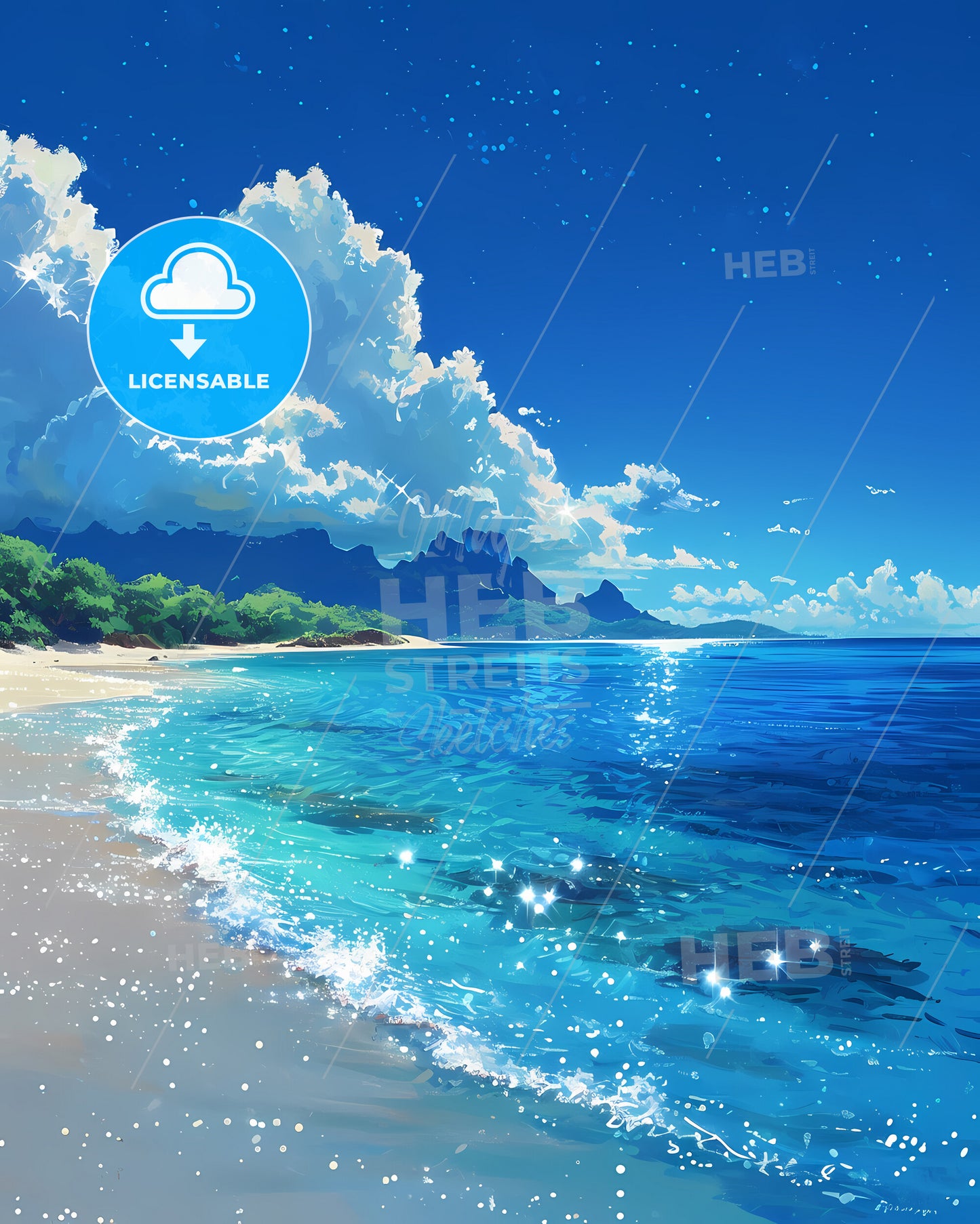 Bora Bora Beach - A Beach With Blue Water And White Clouds