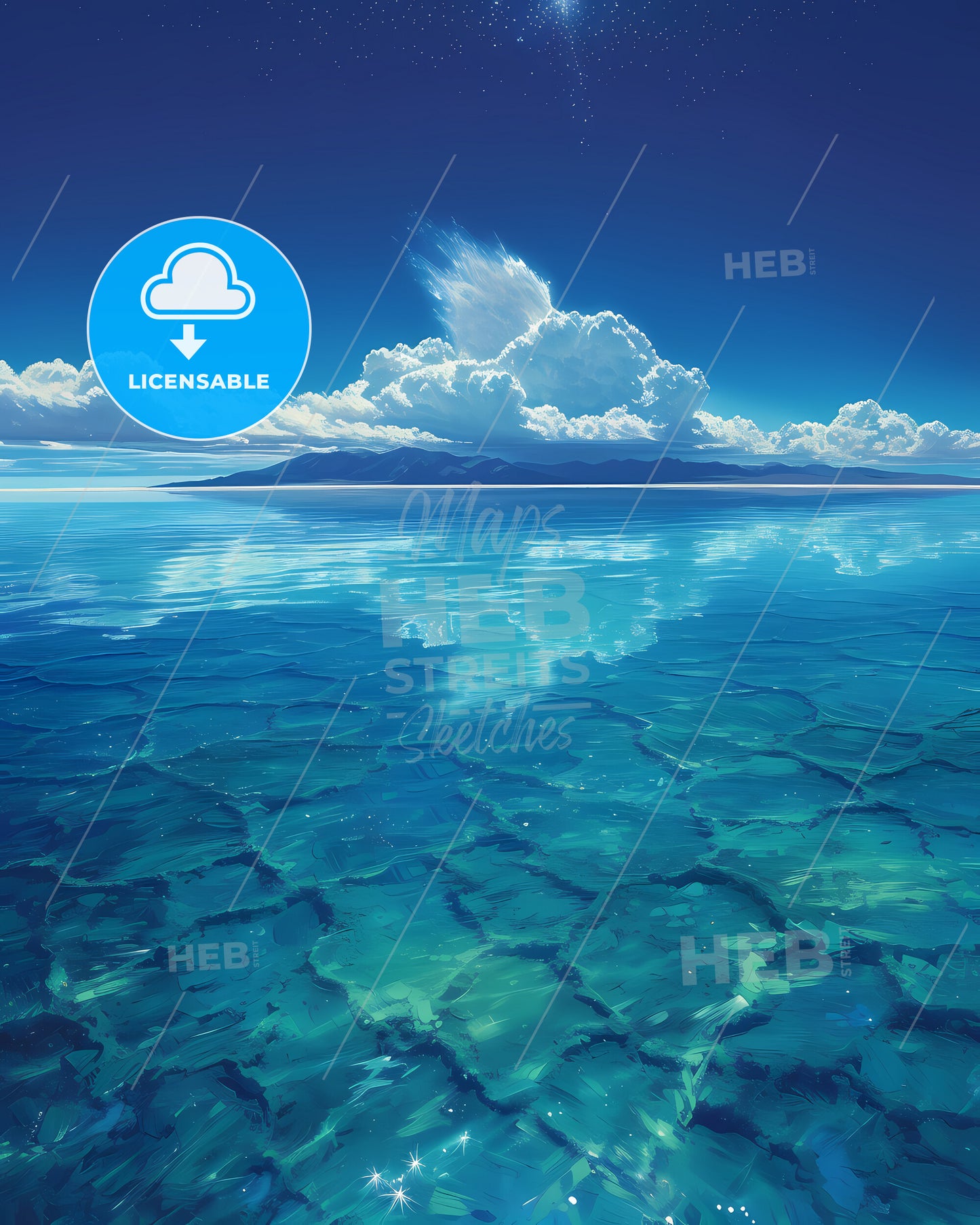 Salar De Uyuni, Bolivia - A Blue Water With A Mountain In The Background