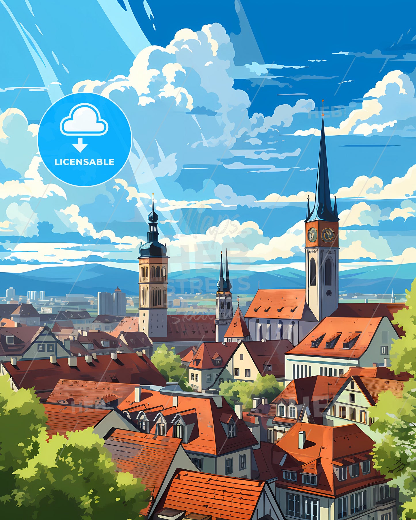 On The Roofs Of Munich - A City With A Clock Tower