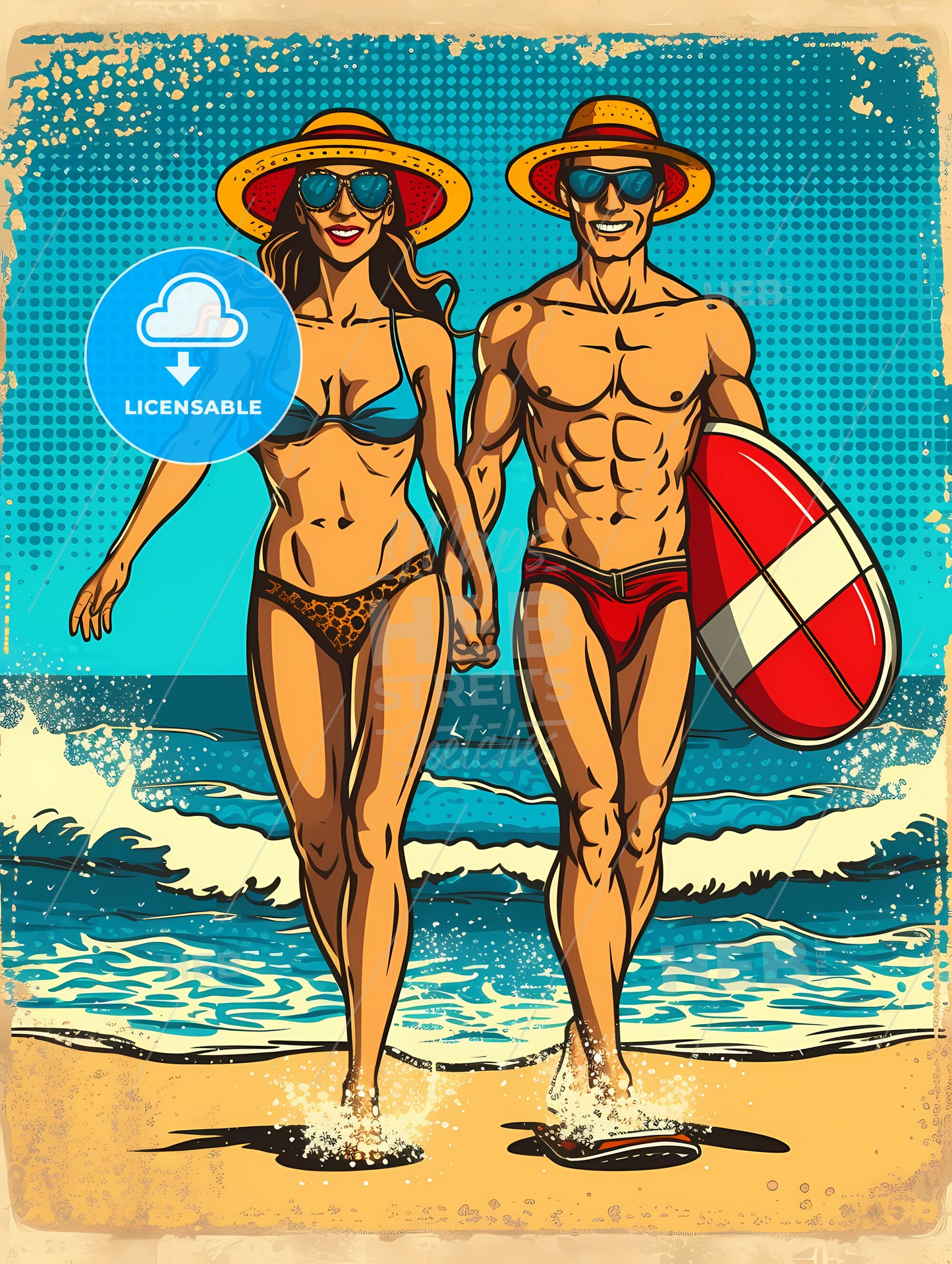 Retro Stylefashion Woman And Man Wearing Trendy Sunglasses And Sitting On The Beach - A Man And Woman In Swimsuits On A Beach