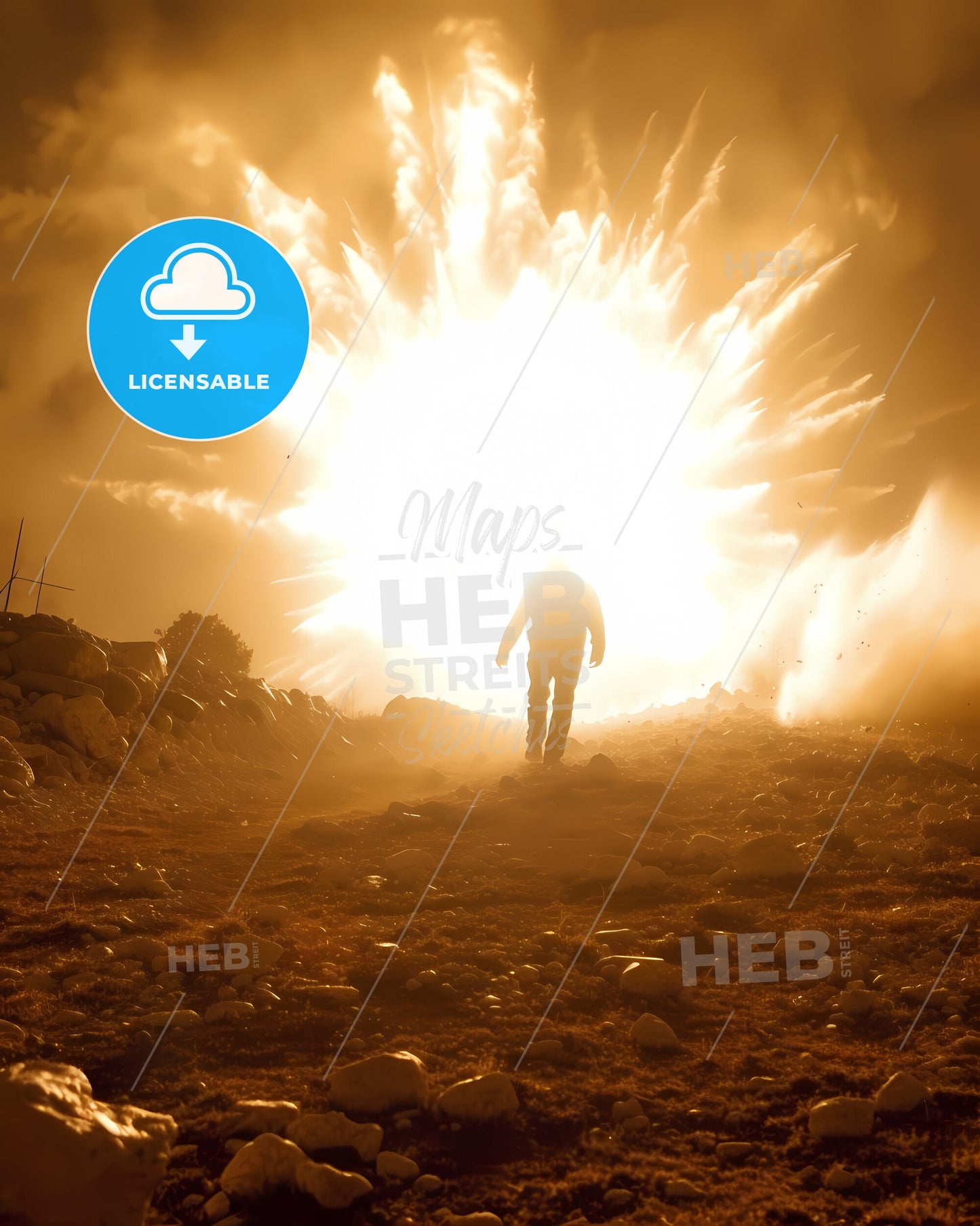 The Religious Trinity Except With Napoleon, Clausewitz And Genghis Khan - A Person Walking Up A Hill With A Explosion Behind Him