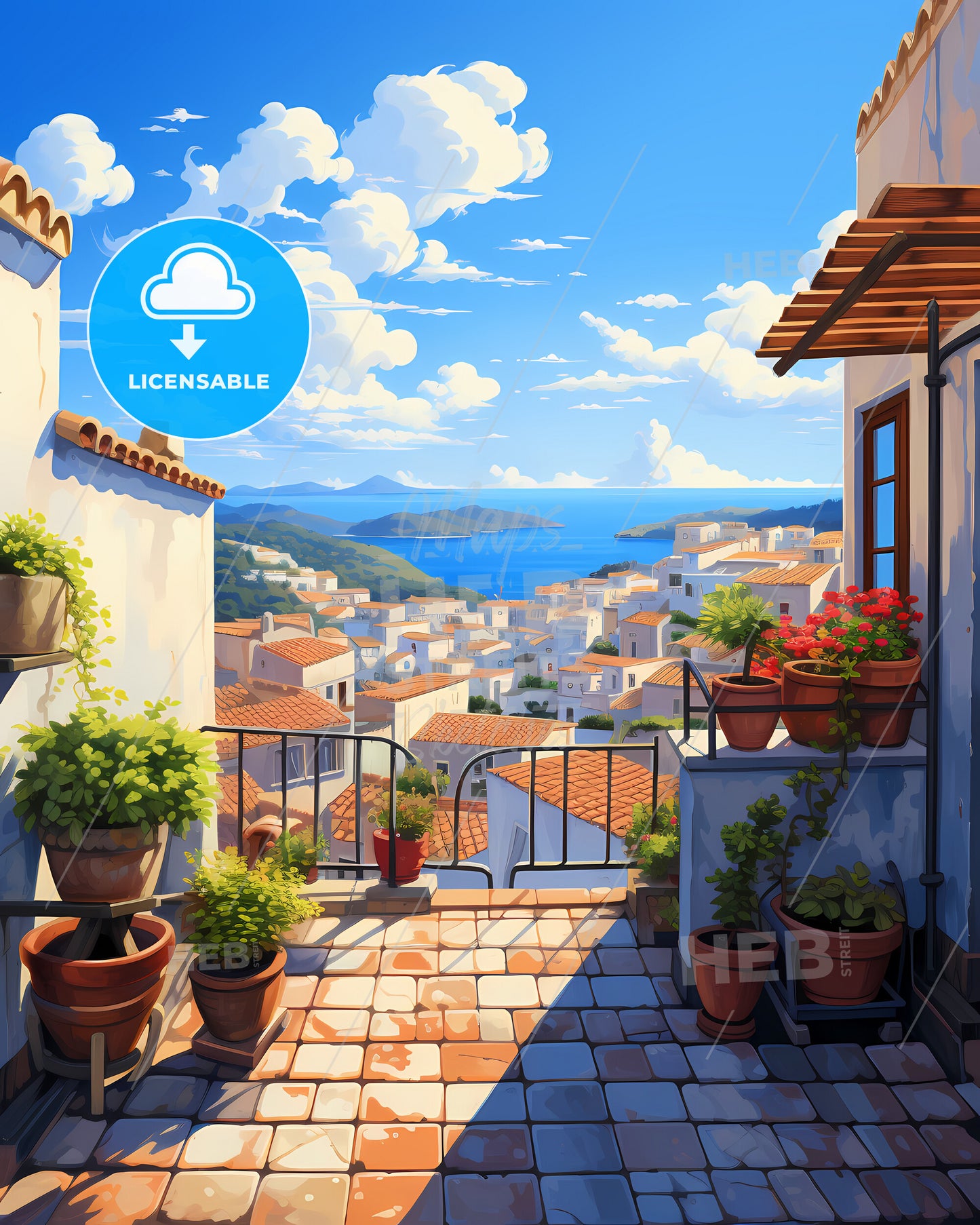 On The Roof Of The Aeolian Islands, Italy - A View Of A City From A Balcony