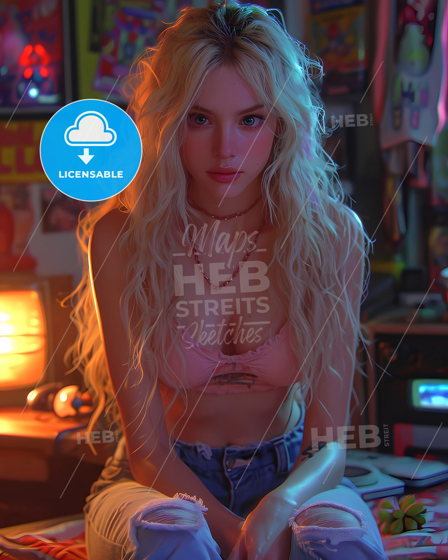 A Trendy Gamer Streams Herself - A Woman Sitting On A Table