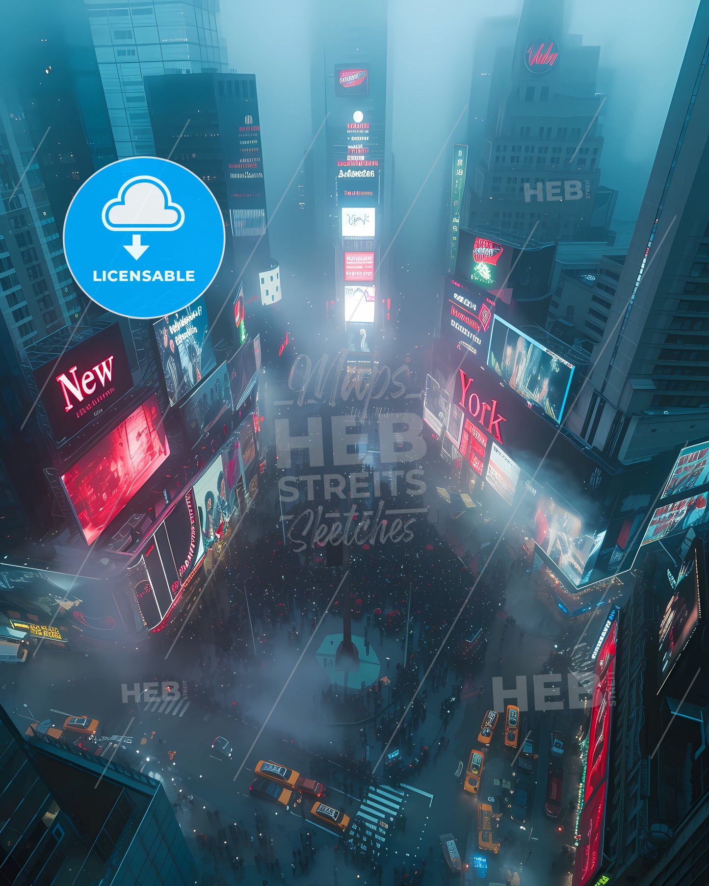 Poster Of New York - A City Street With Many Buildings And Lots Of People