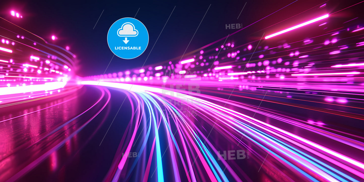 Abstract Neon Background, Space Tunnel Turning To Left - A Close Up Of A Road