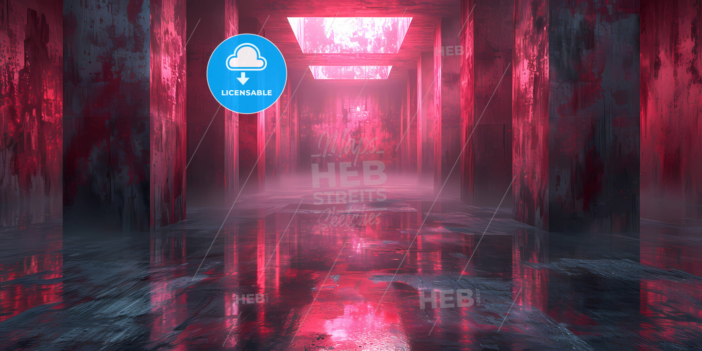 Abstract Neon Background, Empty Tunnel With Pink Glowing Lines - A Room With Pink Lights