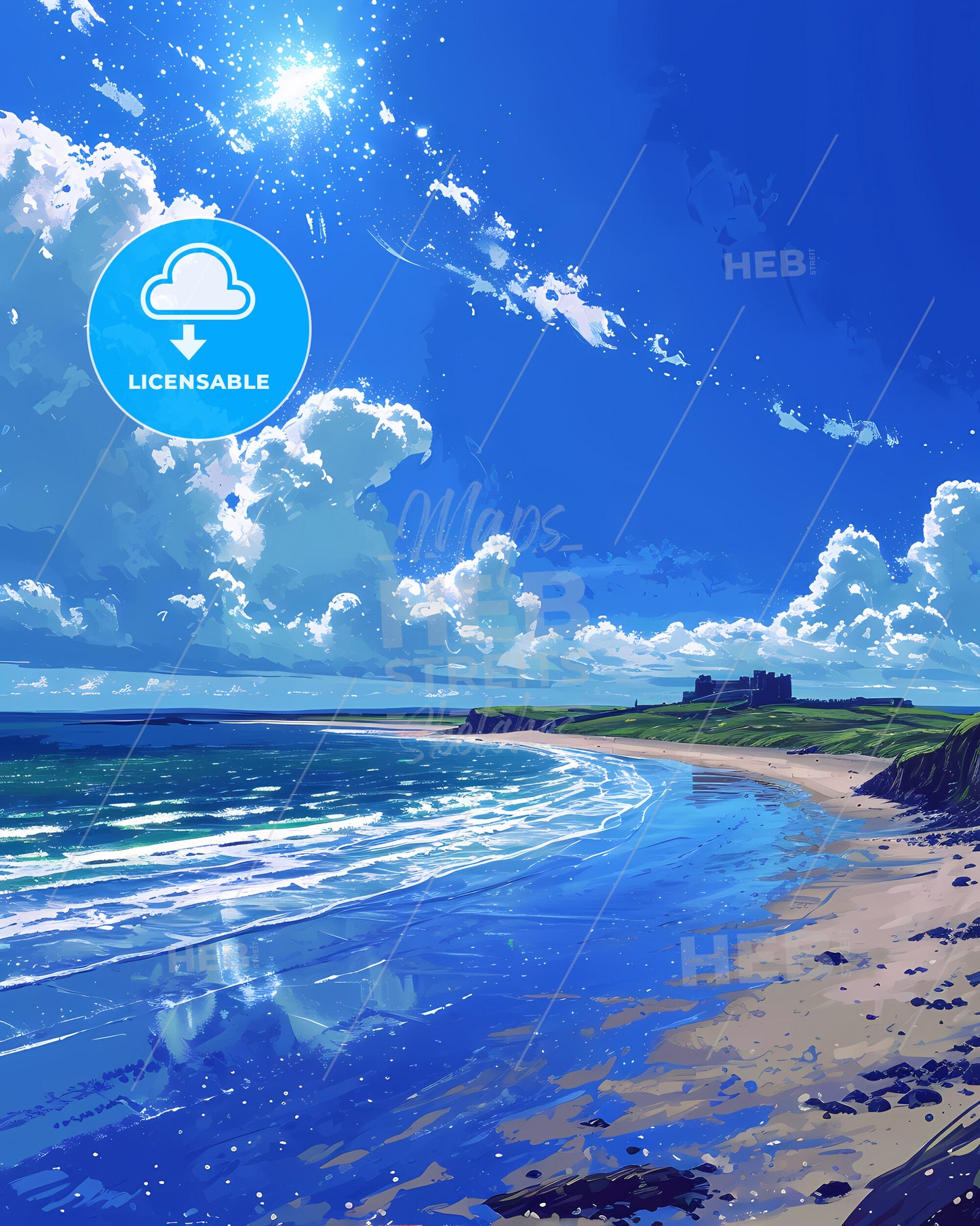 Bamburgh Beach, United Kingdom - A Beach With A Castle And Blue Water