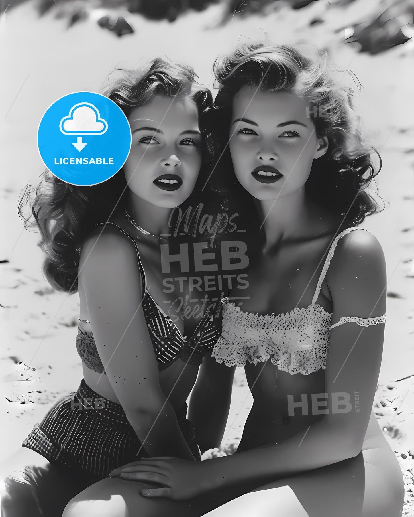 American Pin Up, Pin Up Girls - Two Women Sitting On The Beach