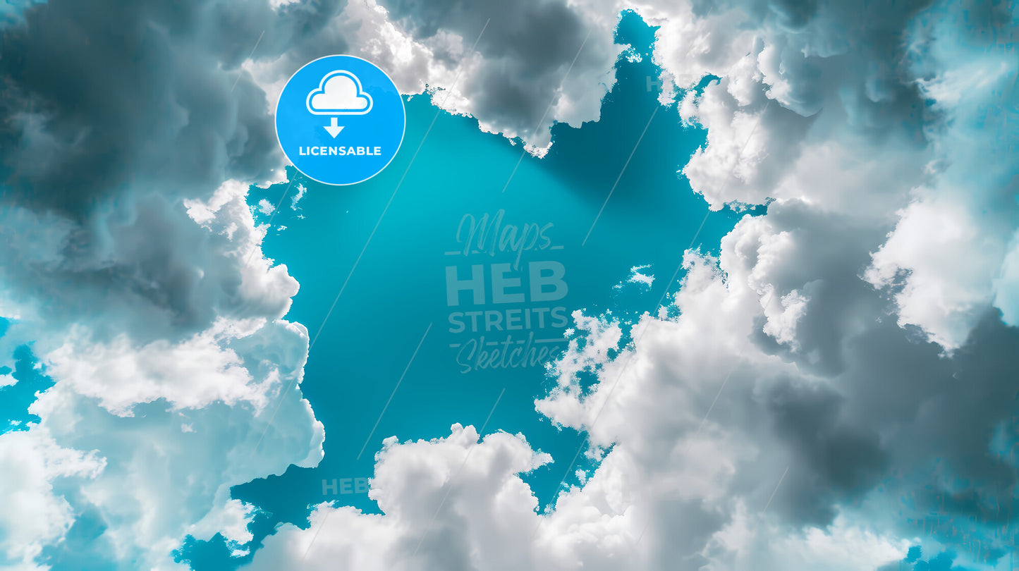 Blue Mystical Sky, Looking Up From Below, Blue, Clouds Flowing Into The Center - A Blue Sky With Clouds