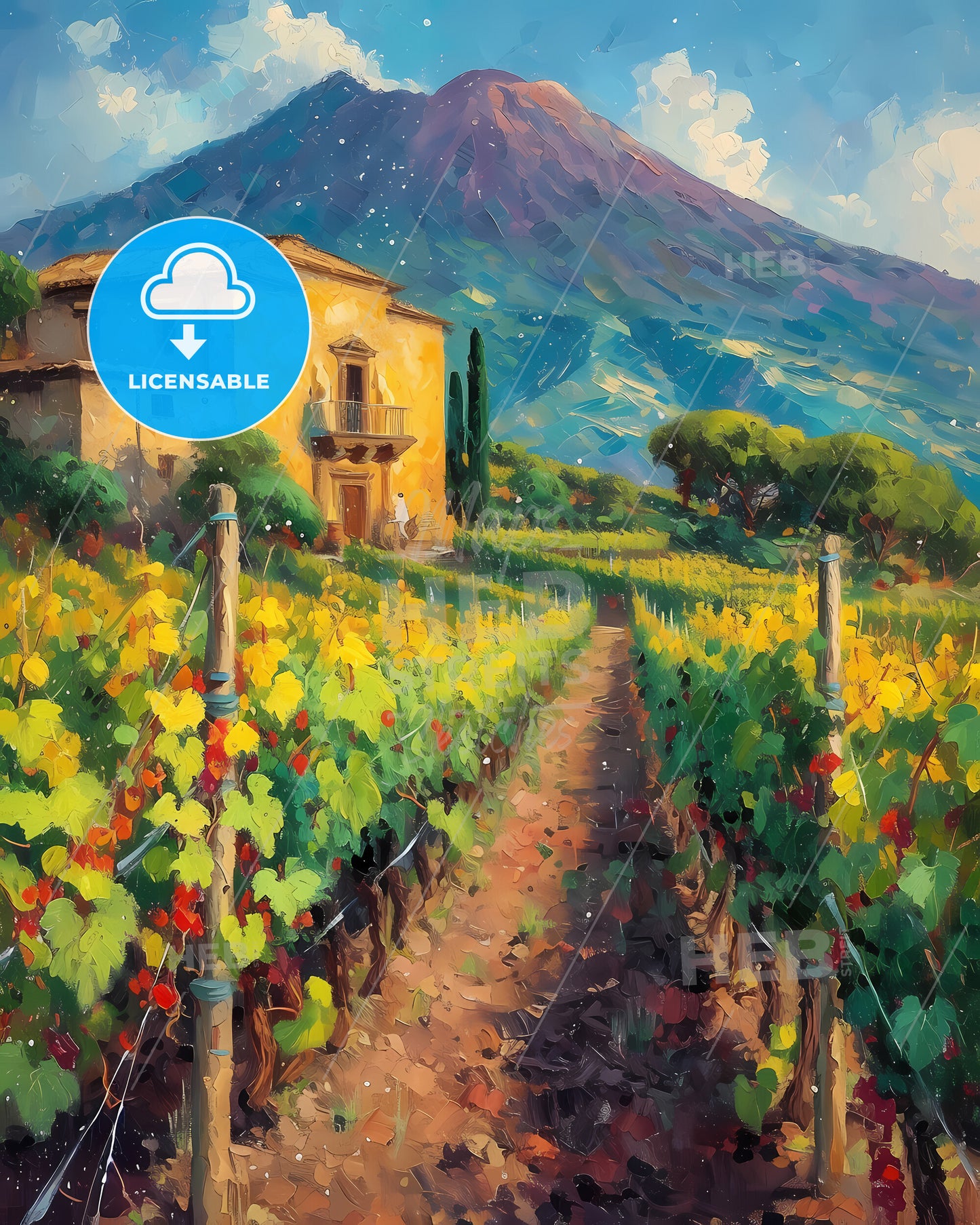 Sicily, Italy - A Painting Of A House In A Vineyard