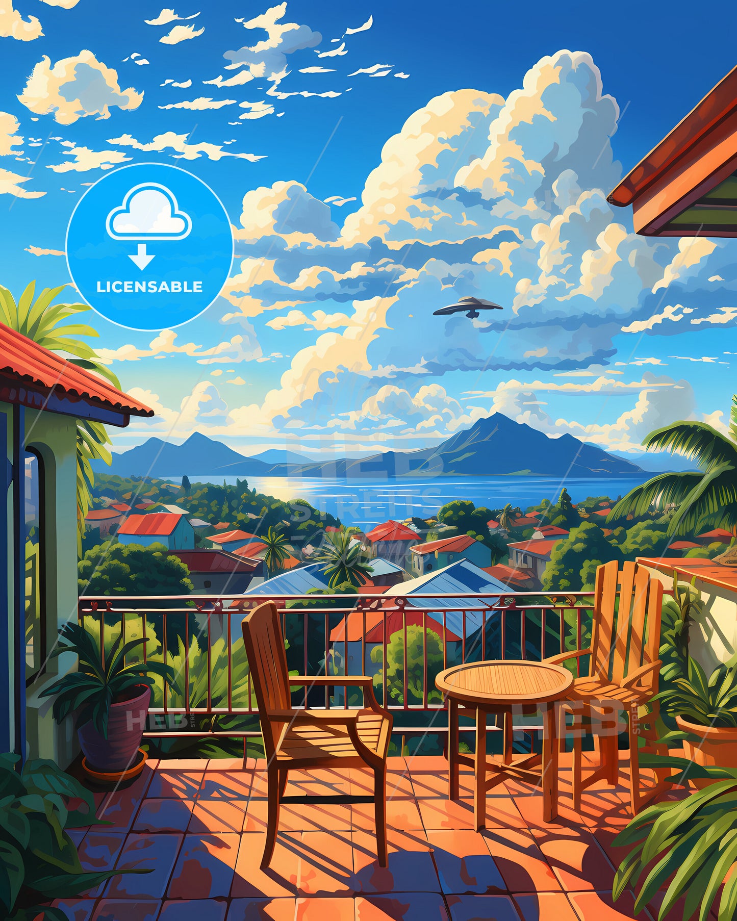 On The Roof Of Seychelles, Republic Of Seychelles - A Balcony With Chairs And A View Of A City And Mountains