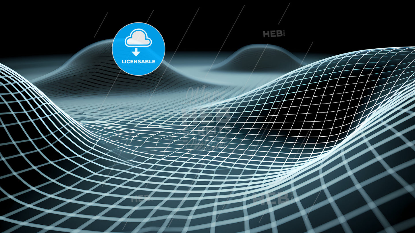 Background, Using One Color In Blue And White, And Using One Geometric Of Squares - A Wireframe Landscape With White Lines