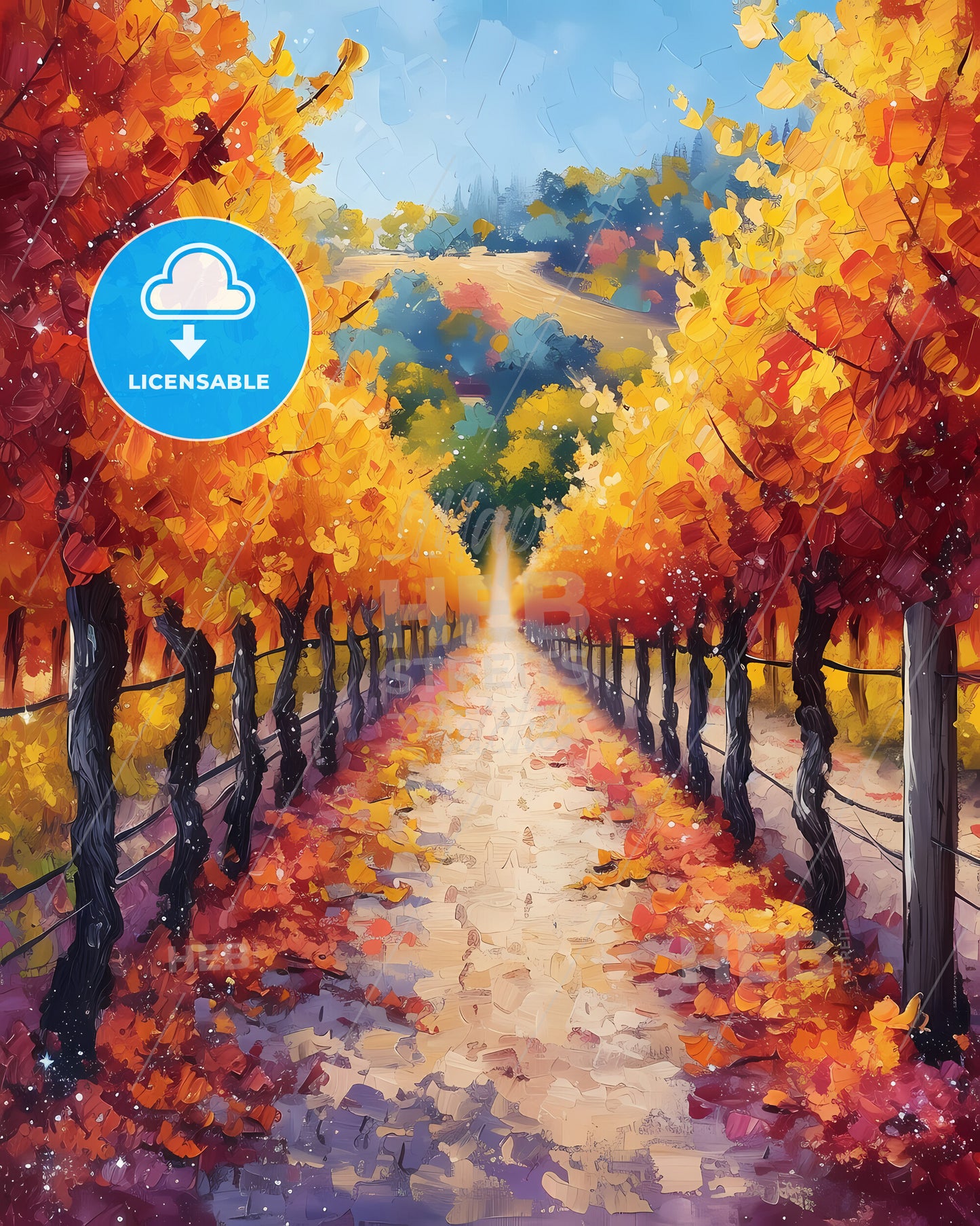 Sonoma County, Usa - A Painting Of A Road With Trees And A Fence