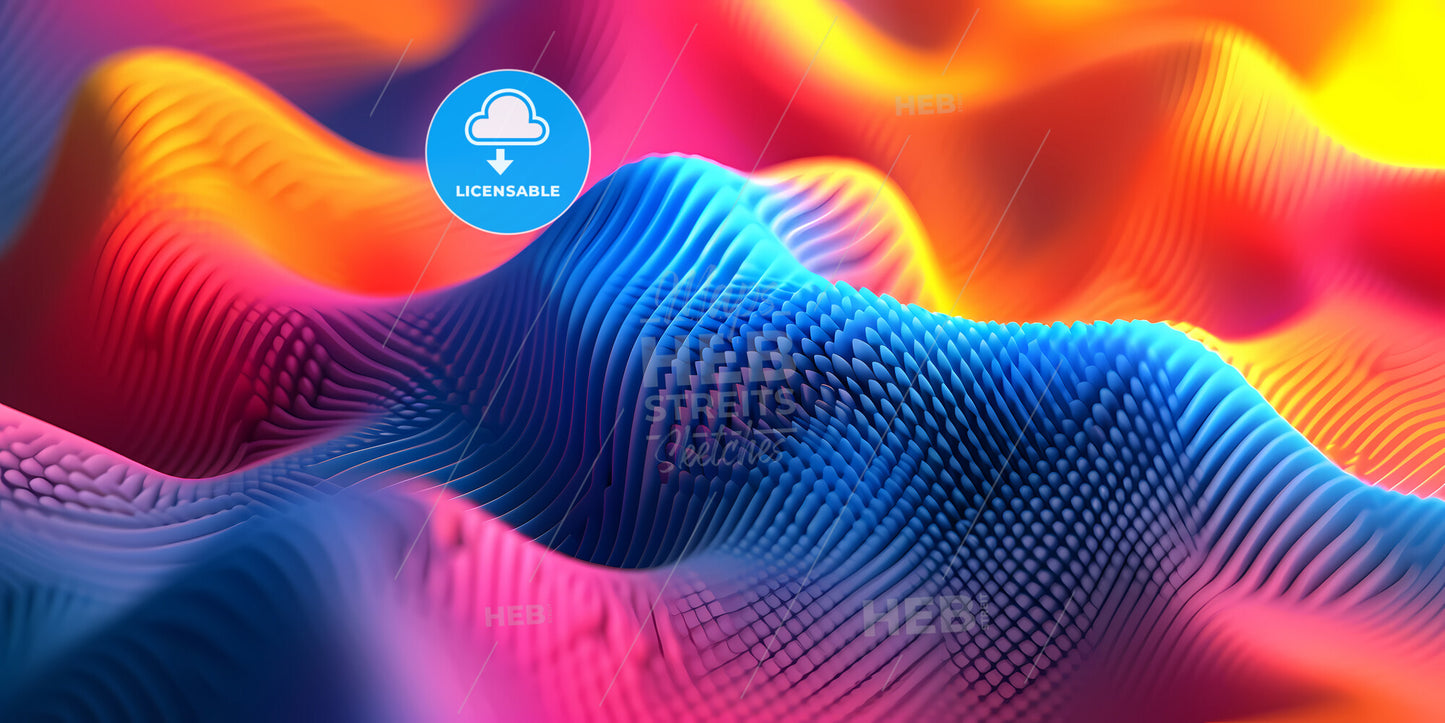 Abstract Background Of Dynamic Neon Lines Glowing In The Dark - A Colorful Wavy Surface With Dots