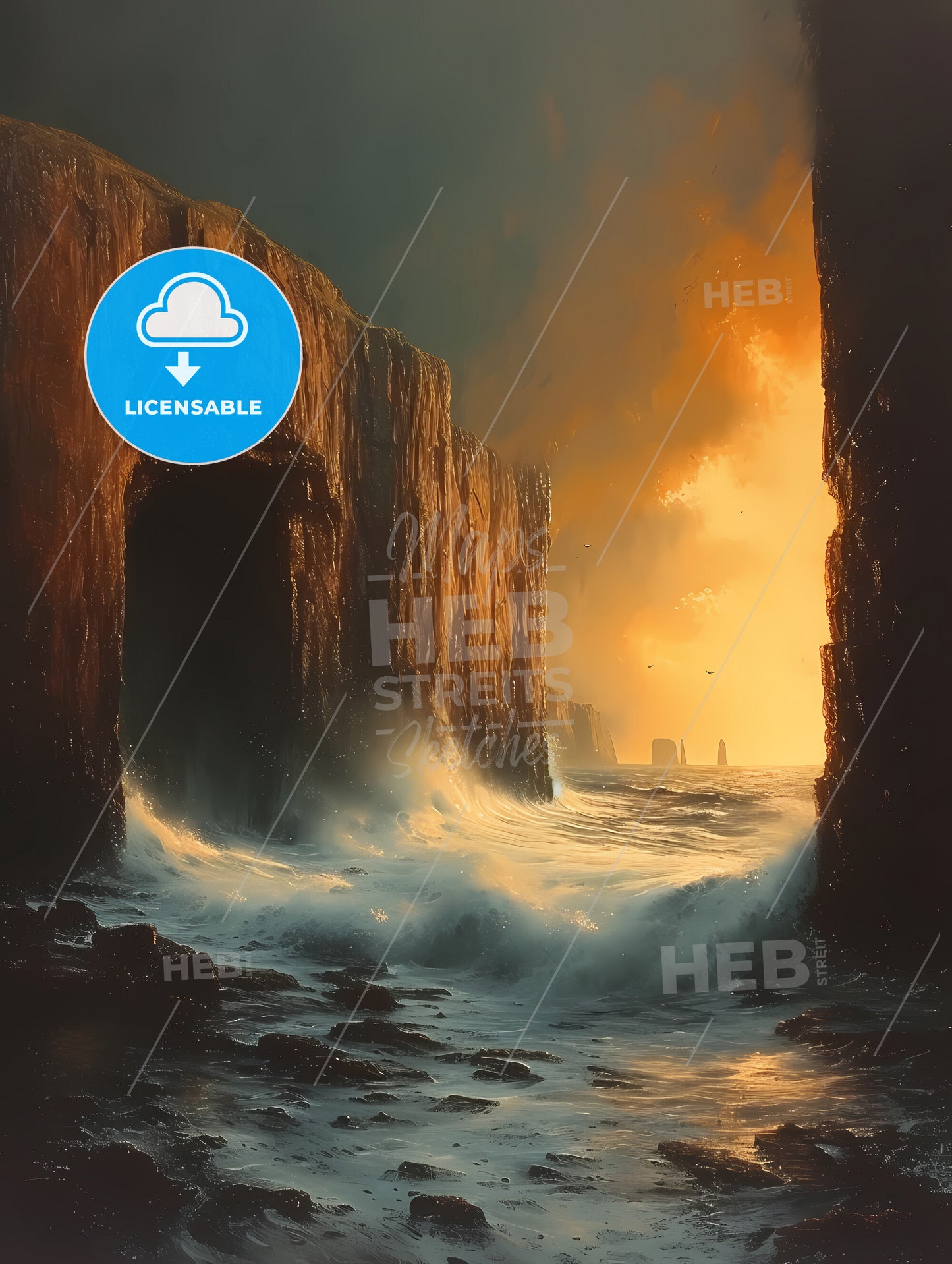 Fingal's Cave - A Water Crashing Into A Cliff