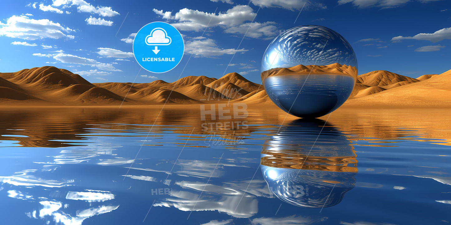 Surreal Panoramic Background - A Reflection Of A Sphere In Water
