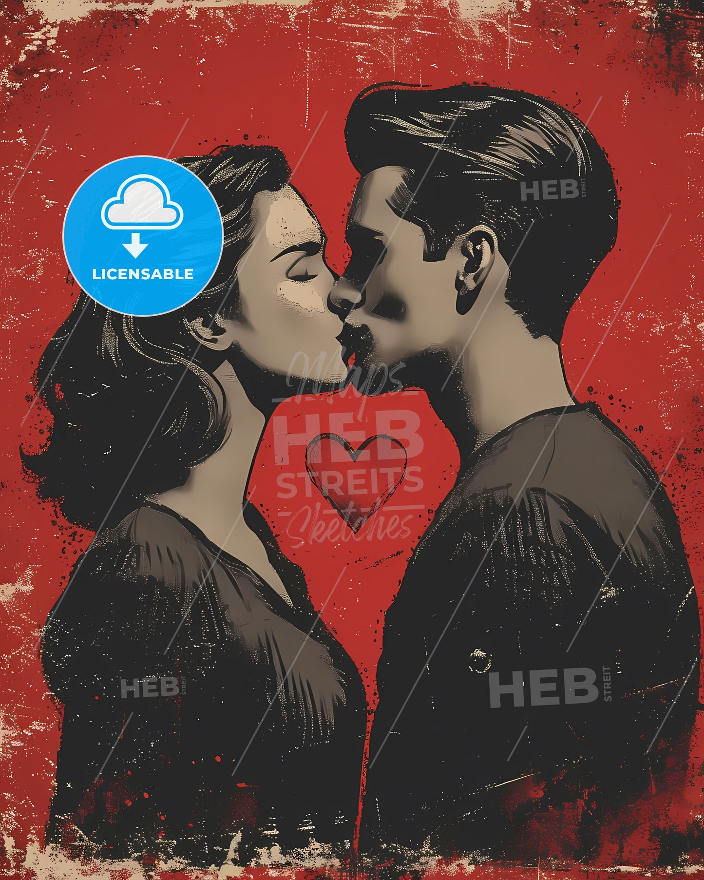 Illustration For Valentine's Day - A Man And Woman Kissing